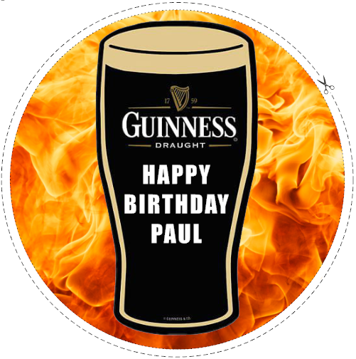 7.5 Guinness Pint Personalised Edible Icing Birthday Cake Topper