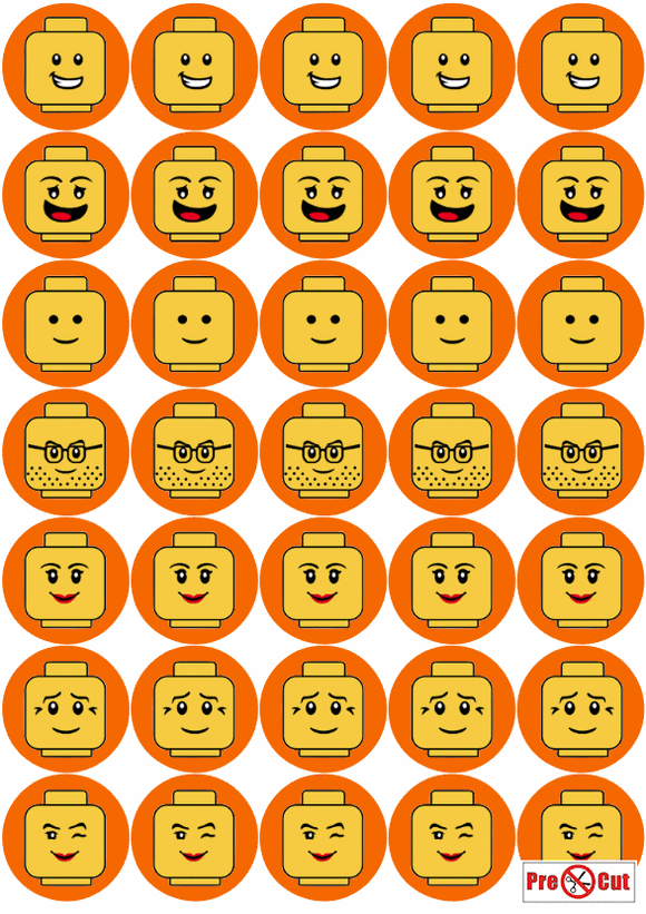 35 x Minifigure Faces Cupcake Toppers