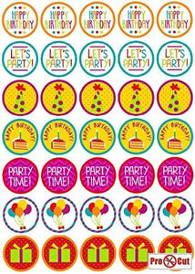 35 x Party Time Birthday Cupcake Topper