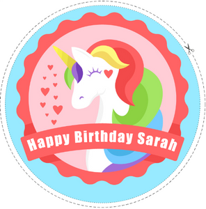 7.5 Unicorn Personalised Edible Icing Birthday Cake Topper