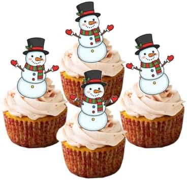 24 x Pre Cut Edible Wafer Cupcake Toppers (Snowman)